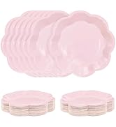 SietDESEO 50 PCS Light Pink Paper Plates 7 Inch Scalloped Dessert Plates Pink Disposable Plate fo...