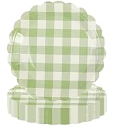 50PCS Sage Green Scalloped Paper Plates - 7Inch Striped Dessert Plates for Cake Salad Fruit Dispo...