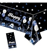 Happy Birthday Tablecloths,108''X54'' Plastic Disposable Blue Tablecover Table Party Confetti Spr...