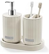 LEWONO Bathroom Accessory Set 3 Pieces with Soap Dispenser, Toothbrush Holder and Vanity Counter ...