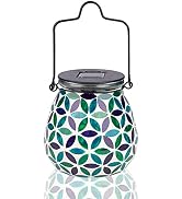 Afirst Mosaic Solar Lanterns Outdoor - Glass Hanging Solar Lights Hollow Out Waterproof Table Lam...
