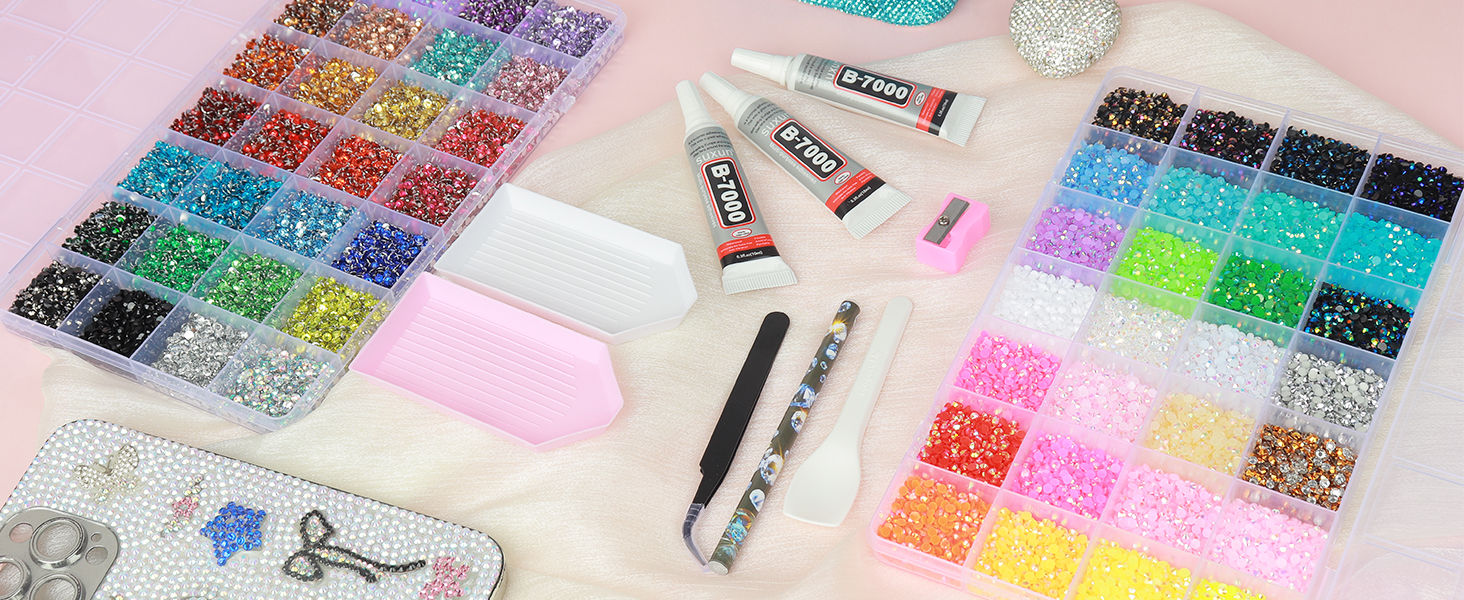 2 Boxes Rhinestones for Bedazzling Kit, 56 Colors 3MM Resin Flatback Gems for Diamond Art