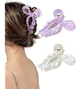 ACECHA 2 Pack Glitter Bow Claw Clip for Women - Cute Hair Bows Clips with Rhinestones and Flowers...