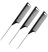 Hair Rat Tail Combs 3PCS, Metal Carbon Parting Rat Tail Combs for Women, Girls for Curly, Braidin...