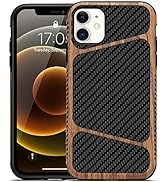 LCHULLE Compatible with iPhone 12 Case iPhone 12 Pro Case Wood Design with Carbon Fiber Texture H...