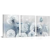 iHAPPYWALL 3 Pieces Blue Dandelion Canvas Wall Art Abstract Wish Flower Butterfly Picture for Bat...