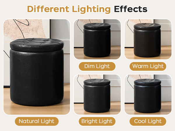 oakvivo Round Ottoman Foot Stool with Storage Set of 2, Storage Ottoman, Faux Leather Footstool