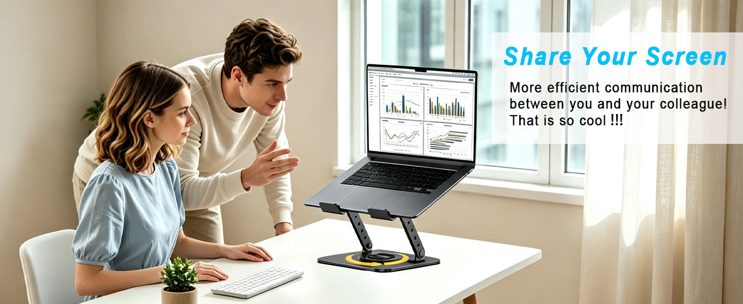 360° rotation connected with the base allows you to rotate the laptop to any angle.