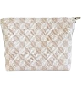STARDW Parallel Checkered Makeup Bag Cute Cosmetic Bags for Women, Travel Toiletry Bag Large Capa...
