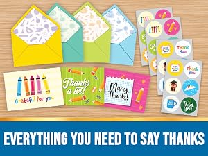 A complete set of teacher thank you card with envelopes and stickers is perfect for Teacher's Day.