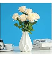 White Plastic Vase for Flowers Unbreakable ,Ceramic Look Decor Vase Geometric Style Accent Vases ...