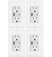 4 Pack 15A GFCI Outlet with USB Ports(Type A & C, 4.8A/24W Total Output), GFI Electrical Outlet w...