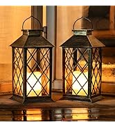 Homemory Solar Lanterns Outdoor Waterproof Hanging with Flickering Flameless Candles, 2 Pack Gard...