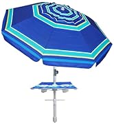 AMMSUN 7ft Heavy Duty High Wind Beach Umbrella with sand anchor, Built-in Table Tray Vent Tilt Po...