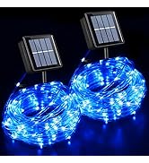 QITONG Blue Solar Rope Lights, 2 Pack Each 33ft 100 LED String Light Outdoor, Fairy Lights in Cle...