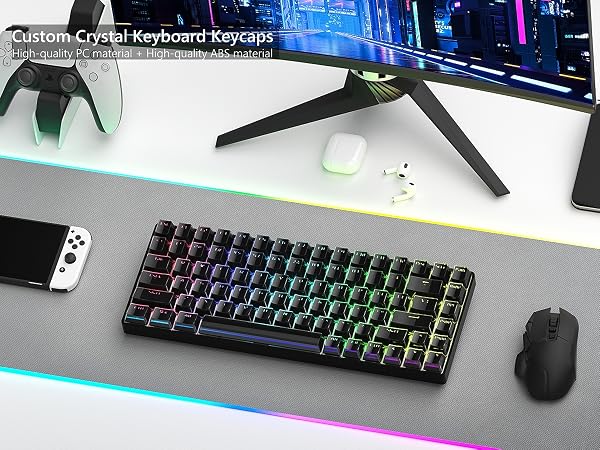 PBT Keycaps, Shine Through Keycaps Black 60 65 75 100 Percent, Crystal Jelly Translucent Key caps