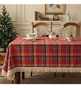 Q&J FABRIC CO. Plaid Tassel 60x84 inch Rectangle Tablecloth Poly Cotton Red Boho Gingham Table Cl...