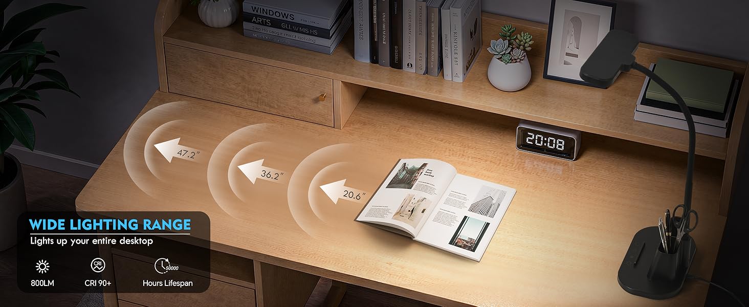 Desk Lamps for Home Office with Pen Holder USB Charging Ports Reading Light LED Table Lamp