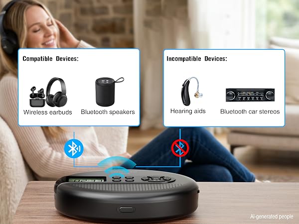 Bluetooth TX: Earbuds, headphones & speakers only; no hearing aids or car stereos.