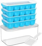 DOQAUS Ice Cube Tray with Lid and Bin, 4 Pack Easy Pop Out Silicone Ices Cubes Trays for Freezer ...
