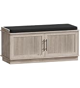Akxomel Fluted Shoe Storage Bench with Cushion, 39.4" Entryway Bench with Adjustable Shelves and ...