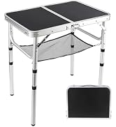 YUFIFAIRY Small Folding Table 2 Foot, Portable Camping Table with Mesh Holders,Lightweight Alumin...