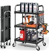 KINGRACK 3 Tier Rolling Tool Cart on Wheels, 330 LBS Heavy Duty Tool Cart with Organizer Shelf To...