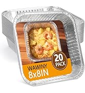 WAWINY 8x8 Thickened Aluminum Foil Pans, 20Pack Disposable Aluminum Pans for Roasting, Baking, Co...