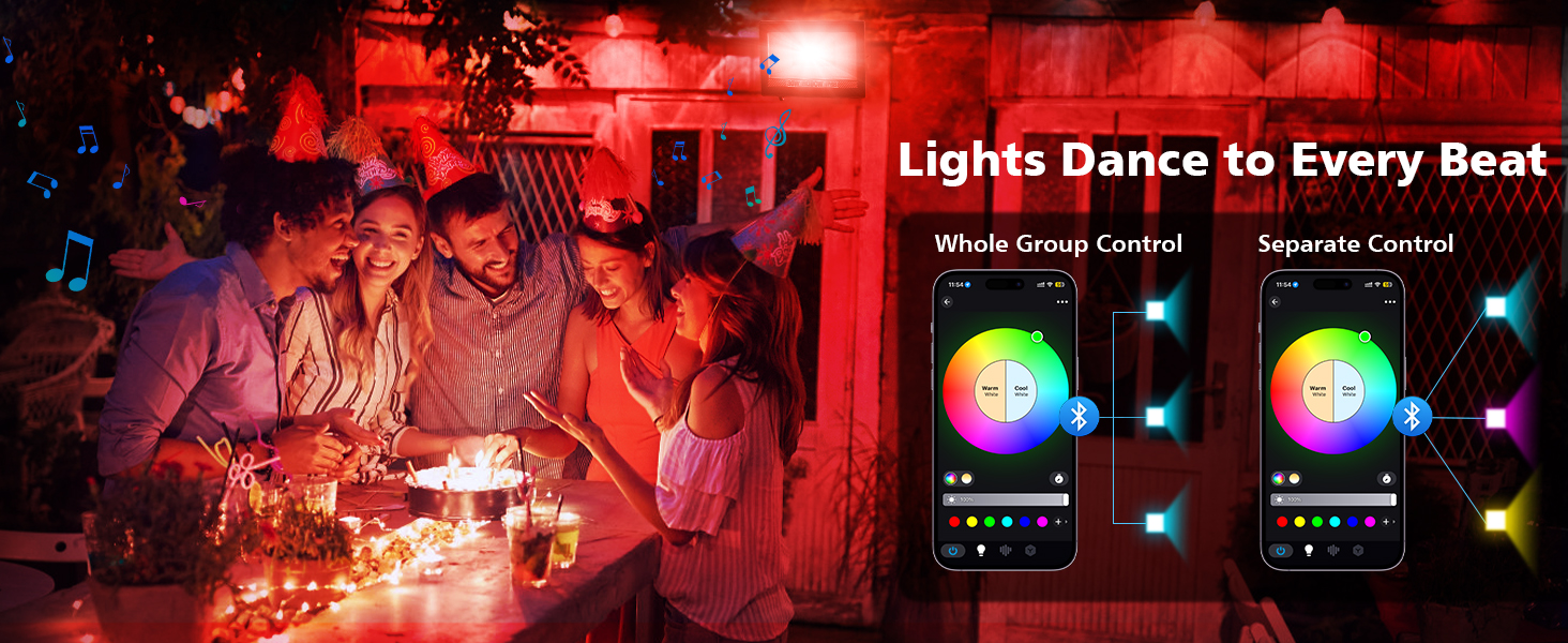 T-SUN 30W RGBCW LED Flood Lights Bluetooh and Remote-light dance to every beat