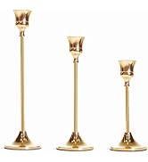 NLBTW Set of 3 Gold Candle Holder for Taper, Vintage Candlestick Holders are Table or Mantel Cent...