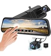 BY-J 10" 1080P Mirror Dash Cam w/GPS, Enhanced Night Vision, Full Touch Screen, Waterproof Backup...