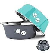 YUDANSI Dog Bowls 2 Pack Small Medium Dogs Feeding Bowls Food Water Bowls with Non-Slip Silicone ...