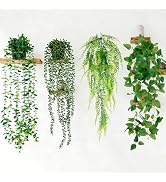 LumBelle 4 Pack Artificial Plants, Hanging Fake Plants Indoor for Shelf Boho Faux Eucalyptus Vine...
