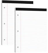 Legal Pads 8.5x11, 50 Sheets/Pack, 2-Pack,3-Hole Punch & Perforated Writing Pads, Wide Ruled Whit...