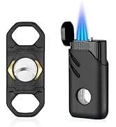 Cgaplus Torch Lighter and Cutter Set Triple Jet Flame Butane Refillable with Fuel Level Window Ad...