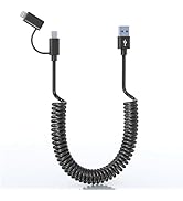 Coiled USB and Lightning Cable 2 in 1 Apple CarPlay & Android Auto - 6FT 60W Fast Charging & Data...