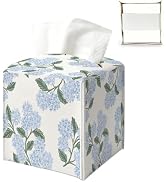 Hydrangea Square Tissue Box Cover, Blue Tissue Holder Cube 5.4x5.4x5.3 in | Blue and White Tissue...