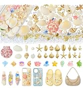 Drnytunk Ocean Junk Case Charms Kit,Mixed Random Phone Cases Charms Shell Pearl Conch Resin Acces...
