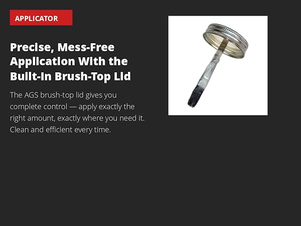 AGS brush-top lid applicator loaded with dielectric grease on dark charcoal background