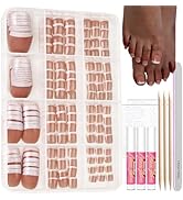 Teenitor Press On Toenails for Women, 144pcs French Tip Press On Nails for Toe With Nail Glue, 6 ...
