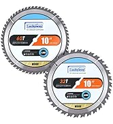 Luckyway 2-Pack 10 Inch Miter/Table Saw Blades 32T&60T with 5/8 Inch Arbor TCT Circular Saw Blade...