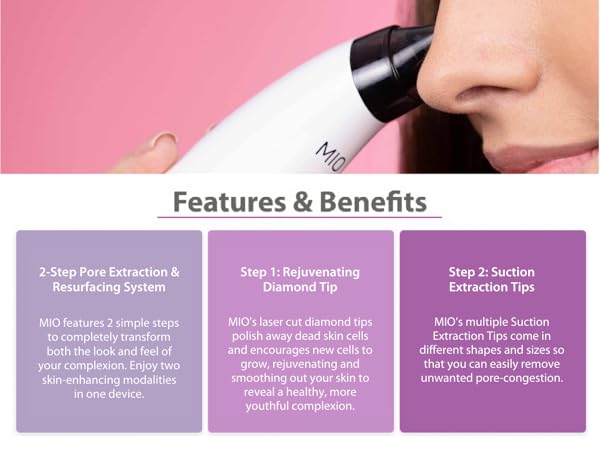 2-Step Pore Extraction & Resurfacing System, Rejuvenating Diamond Tip, Suction Extraction Tips