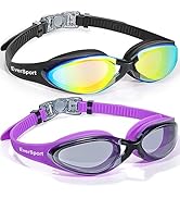 EverSport Adult Swim Goggles 2 Pack, Anti Fog Wide View Swimming Goggles for Women Men Youth No Leak