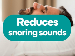 Text reads 'Reduces snoring sounds' and 'Installation Facile'. Product demonstration images showing installation steps of a nasal device.