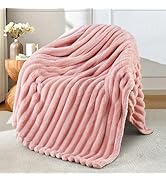 Exclusivo Mezcla Fleece Throw Blanket for Couch, Super Soft Striped Jacquard Bed Blanket, Lightwe...