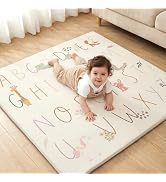 Joypony Baby Play Mat for Floor 50x50, 1.5” Thick Vegan Leather Crawling Mat with Removable Cover...