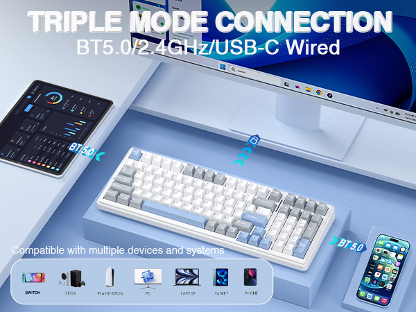 wireless mechanical keyboard gaming keyboard silent mechanical keyboard aula f99 quiet keyboard