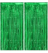 PatiCool Thicken Green Streamers 2 Pack 3.2 x 8.2 FT, Tinsel Backdrop Curtains, Foil Fringe Photo...