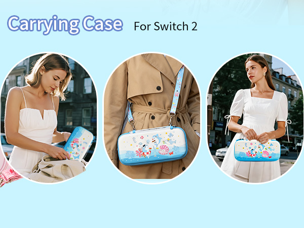 Cute Switch 2 Carrying Case, Switch2 Shark Travel Carry Case with Shoulder Strap