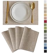Demetex Burlap Placemsts Set of 4 Heat Resistant Decorative Cloth Place Mats Wipeable Lined Linen...